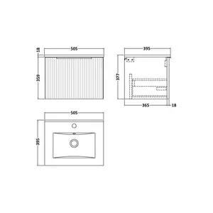 Fluted 505mm Wall Hung Single Vanity Anthracite