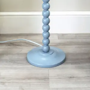 ValueLights Bobbles Powder Blue Bobbin Floor Lamp with Blue Pleated Shade - LED Bulb Included