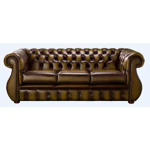 Chesterfield 3 Seater Antique Gold Leather Sofa Bespoke In Kimberley Style