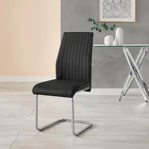 Set of 2 Lorenzo Black High Back Stitched Soft Touch Faux Leather Chromed Cantilever Metal Leg Dining Chairs