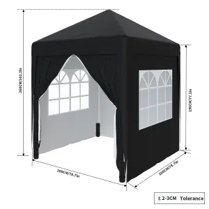 SunDaze Garden Pop Up Gazebo Party Tent Camping Marquee Canopy with 4 Sidewalls Carrying Bag Black 2x2M