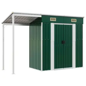 Broghin Garden Shed with Extended Roof Outdoor Tool Shed Storage Shed Steel Green