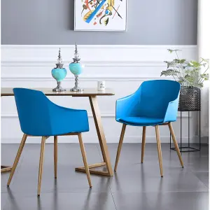 Single Eden Dining Chairs with Leather Cushions - Dining Armchair Blue