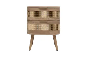 Rattan Bedside Cabinet 2 Drawer Brown Oak Birlea Sark Nightstand Side Table