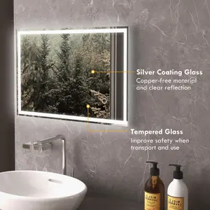 HOMCOM Illuminated Bathroom Mirror with LED Lights 3 Colours Defogging Film