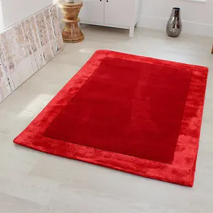 Red Bordered Modern Wool Handmade Rug For Dining Room Bedroom & Living Room-200cm X 290cm