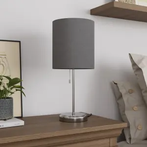 GoodHome Penistone Straight Brushed Grey Chrome effect Table lamp