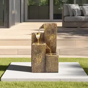 Freestanding Outdoor Garden Falls LED Water Fountain Water Feature Rockery Decor Solar Powered