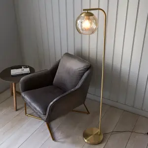 Devante Gold Effect and Champagne Lustre Dimple Shade Modern 1 Light Floor Light