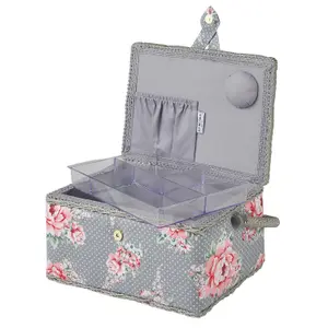 Hobby Gift MRM/190 - Beautiful Bloom Print Med Sewing Basket - 18.5x26x15cm