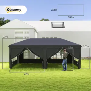 Outsunny 3 x 6m Pop Up Gazebo Height Adjustable Party Tent w/ Storage Bag Black