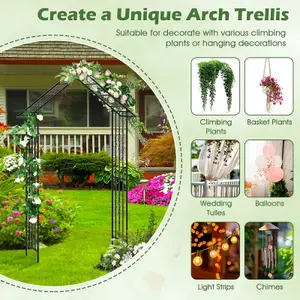 COSTWAY Outdoor Arbour Archway Metal Garden Arch Trellis for Plant Climbing