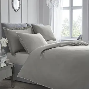 Cotton Solid Colour Duvet Cover with Pillowcases Silver / King Duvet Cover + 2 Pillowcases