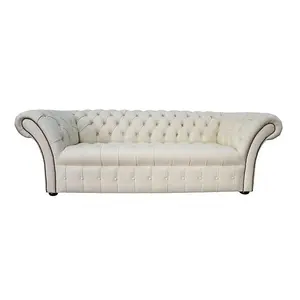 Chesterfield 3 Seater Buttoned Seat Cream Real Leather Sofa Bespoke In Balmoral Style