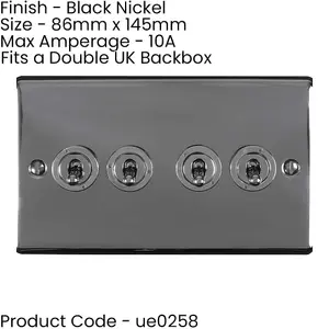 4 Gang Quad Retro Toggle Light Switch BLACK NICKEL 10A 2 Way Lever Plate