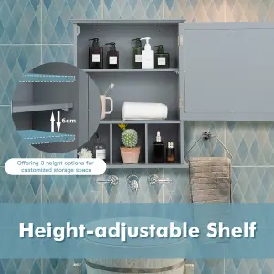 Costway Bathroom Wall Storage Cabinet Wooden Hanging Medicine Organizer W/ Mirror Grey