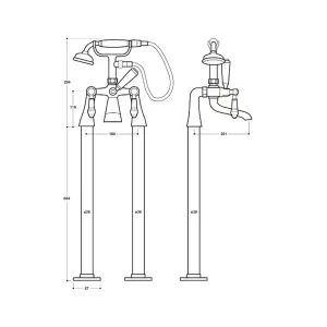 Traditional Henbury Freestanding Bath Shower Mixer in Polished Chrome Finish