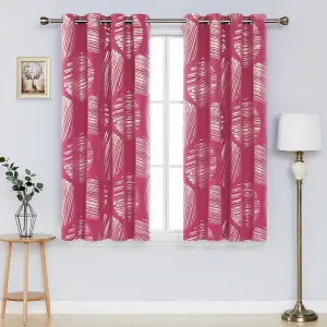 Deconovo Eyelet Blackout Curtains, Thermal Insulated Silver Foil Printed Line Circle Curtains, W46 x L54 Inch, Pink, One Pair