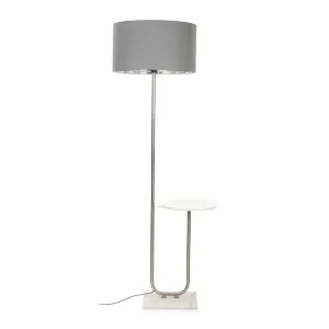 ValueLights Tavel Brushed Gold Floor Lamp with Table and Grey/Chrome Shade