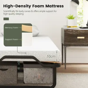 Costway Folding Bed Frame Portable Metal Guest Bed With 10cm Memory Foam Mattress