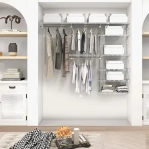 Costway Wall Mounted Closet System Metal Hanging Storage Organizer Rack with Hanging Rod