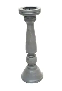 Chunky Carved Wooden Pillar Church Candle Holder Grey, Large 45cm High