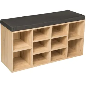 Shoe Rack - storage cabinet for 10 pairs of shoes, bench with seat cushion, 103.5 x 48 x 30 cm - dark grey/light oak