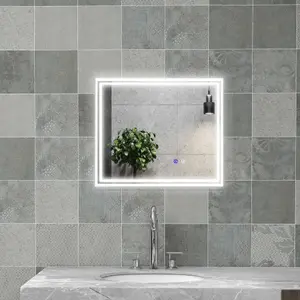 kleankin 60 x 50 cm Dimmable Bathroom Mirror with LED Lights, 3 Colours, Defogging Film