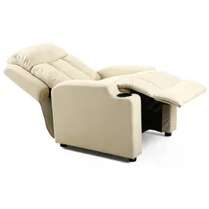 Studio Leather Recliner W Drink Holders Armchair Sofa Chair Cinema Gaming Cream