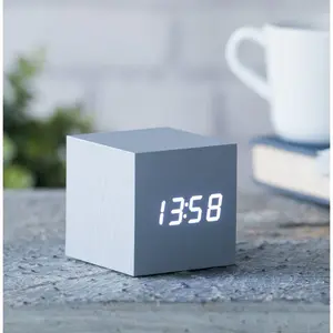 Sleek & Chic Modern Digital Wood Electric Alarm Tabletop Clock Aluminium/White