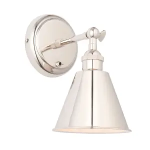 Bright Nickel Wall Light Fitting - Satin White Inner Shade - Knurled Detailing