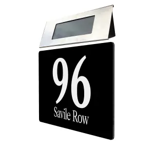 Personalised Aluminium House Plaque with Solar Light Customised with Your House Number and Street Name 160 x 280mm Black