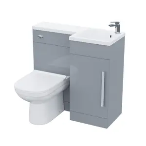 Nes Home Grey RH Basin Vanity Unit WC Back To Wall Toilet Manifold