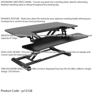 89cm Height Adjustable Sit and Stand Desk - Ergonomic Monitor Stand for Home Office