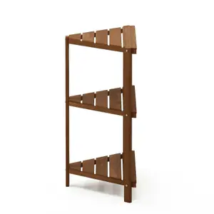 Furinno Tioman Hardwood 3-Tier Corner Shelf in Teak Oil, Natural