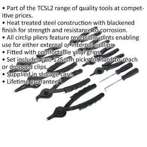 10 Piece Circlip Pliers Set with Vinyl Grips - Durable Heat Treated Steel Construction