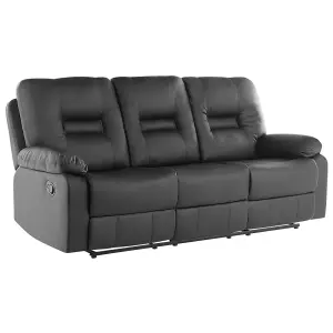 3 Seater Faux Leather Manual Recliner Sofa Black BERGEN