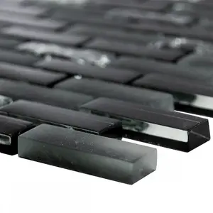 Luxury Gloss Black, Matt Grey & Crackled Glass Mosaic Wall Tiles Sheet 8mm