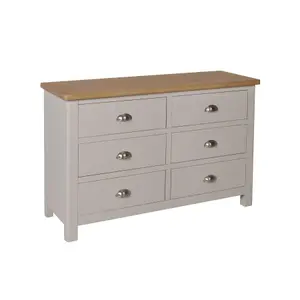 Home Source Ramsgate Grey & Oak 6 Drawer Wide Chest of Drawers