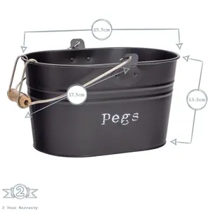 Harbour Housewares - Vintage Metal Clothes Peg Bucket - Black