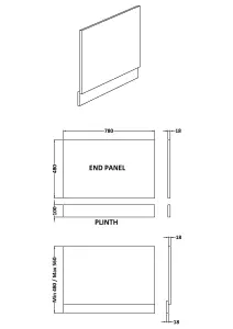 800mm Bath MFC End Panel & Plinth - Woodgrain Charcoal Black