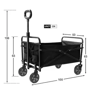 Wadan Black Garden Trolley on Wheels - Heavy Duty Folding Cart Trolley with Adjustable Handle and 80Kg Weight Capacity