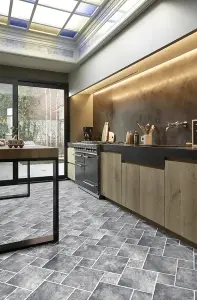 Slate Tile Vinyl by Remland (Dark Grey Slate, 2m x 3m)