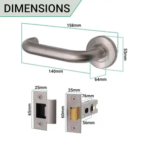 AFIT Satin Stainless Steel Return To Door Lever on Rose Handle & Latch Kit 76mm Latch