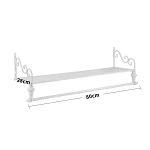 White Iron Wall Mounted Clothes Rail Clothing Hanging Rack Garment Shoe Display Shelf with Storage Shelf L 900 mm