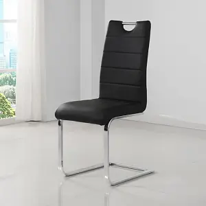 Petra Black Faux Leather Dining Chairs In Pair