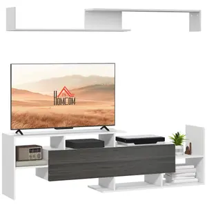 HOMCOM TV Cabinet Unit w/ Wall-Mounted Shelf, Open Shelves White and Grey