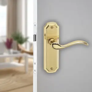 URBNLIVING 157cm Length 8 Pcs Constance Metal & Polished Brass Plain Lever Latch Door Handles Set