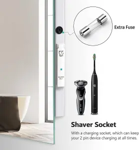 EMKE Illuminated Bluetooth Bathroom Mirror with Shaver Socket, 800x600mm Bathroom Mirror with Fuse, Demister, 3 Color