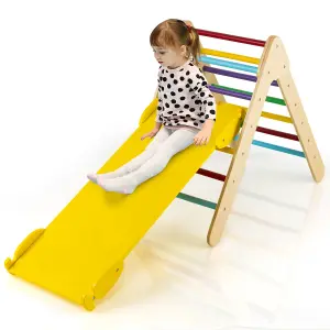 Costway Wooden Climbing Triangle Ladder Toddlers Climbing Toy w/ Reversible Ramp